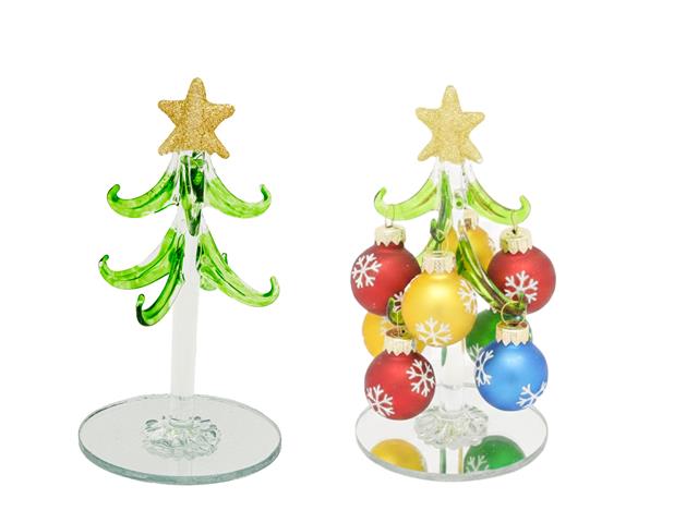 4.75" GLASS TREE WITH HANGING ORNAMENTS STAND (SNOWFLAKE)